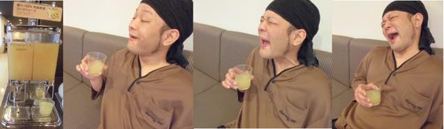 りんごジュースを飲む筆者