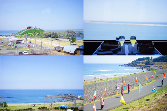 東北エモーションの車窓から見える青空と海岸