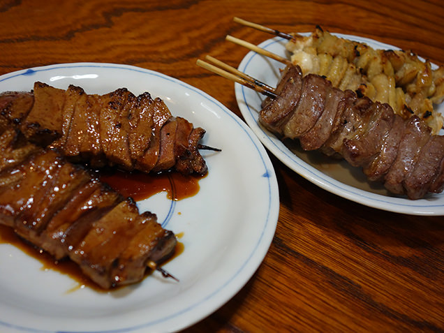 焼き鳥末広　レバー、ハツ、皮