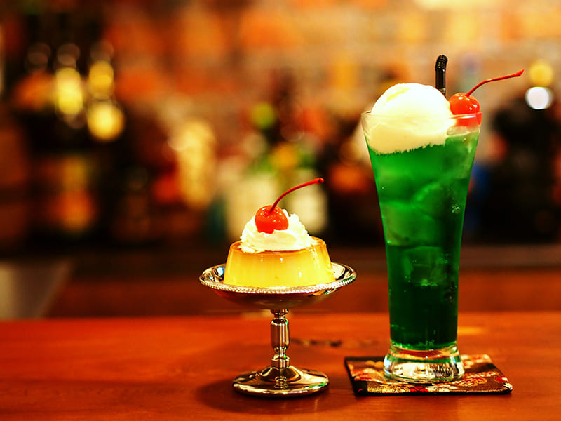 プリンアラモード　クリームソーダ