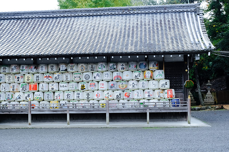 境内　奉納された酒樽