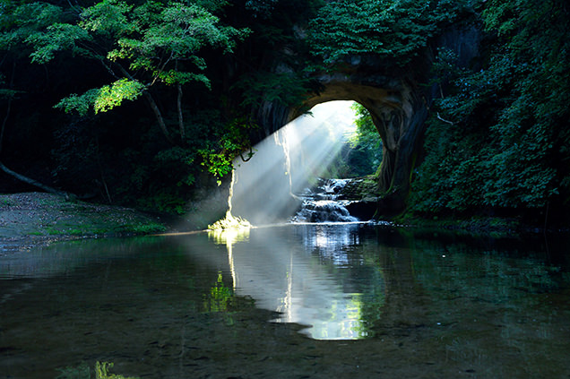 光が差し込む清水渓流広場（濃溝の滝・亀岩の洞窟）