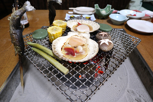 :玉子湯　夕食　囲炉裏料理
