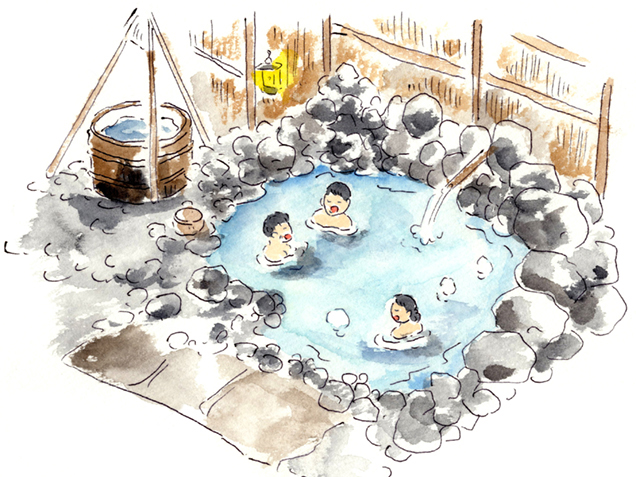 青荷温泉　露天風呂　イラスト