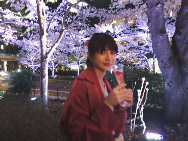 ミッドタウン・ガーデン　さくら通り　ライトアップされた桜とライター