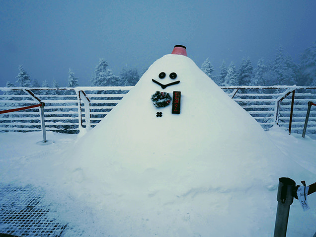 雪で作られたマスコットのにしほくん