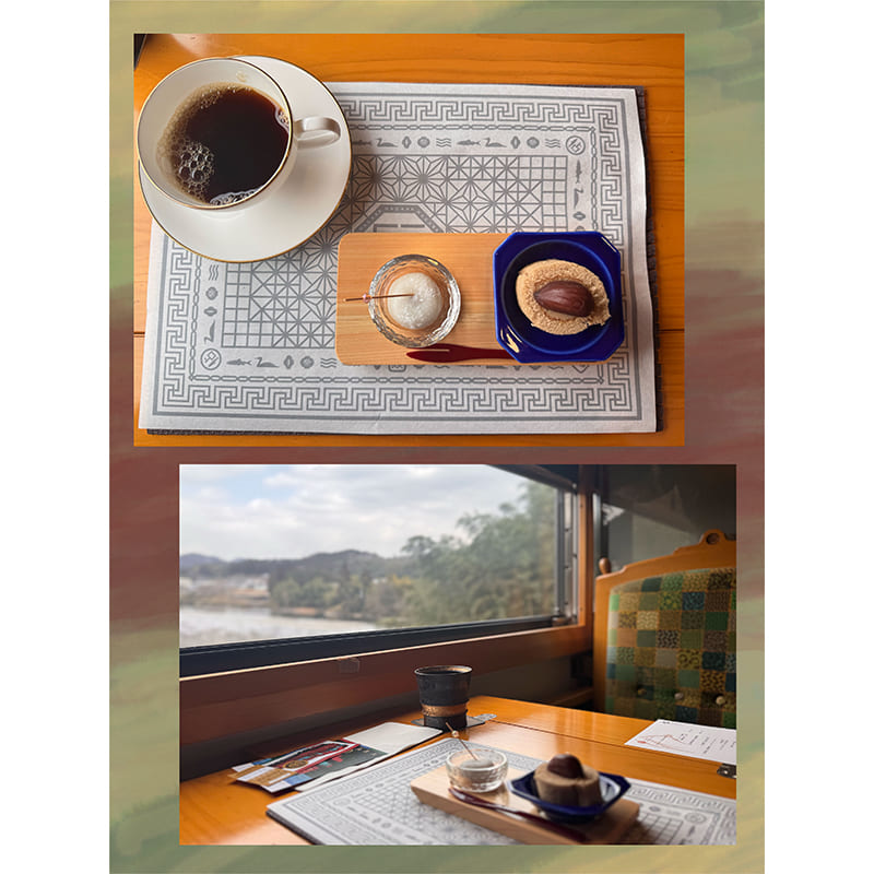 大福栗甘露煮と和栗ロールケーキとコーヒー