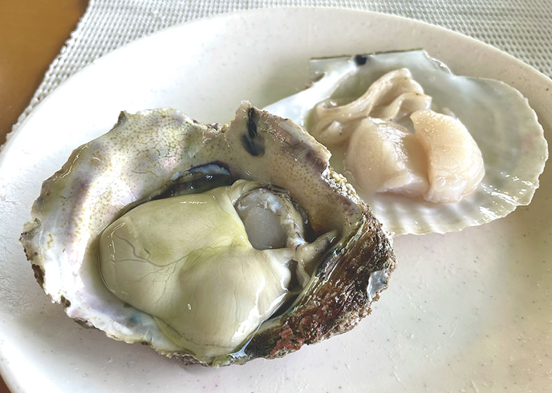 寺泊中央水産　岩ガキとホタテ貝
