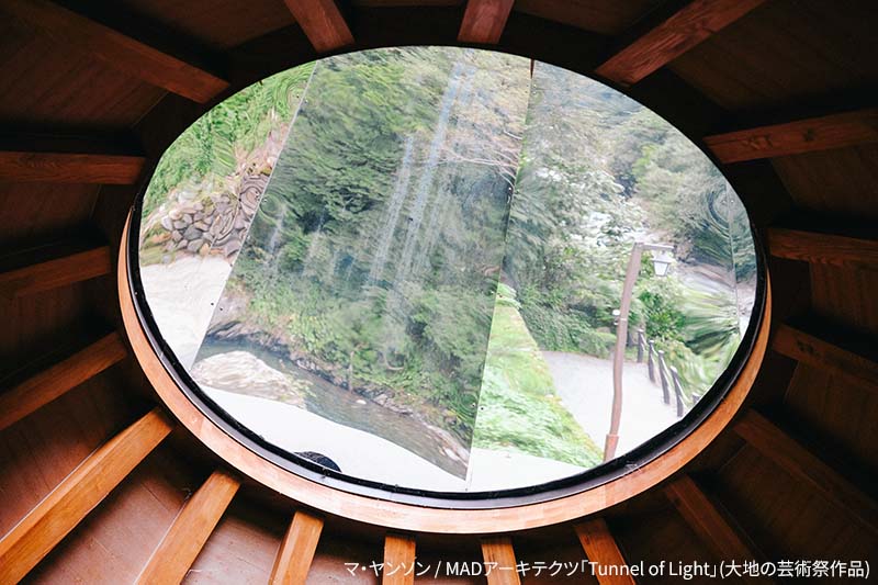 足湯の天井に設置された反射鏡