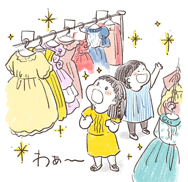 ロックハート城で、たくさんのドレスから一着を選ぶ