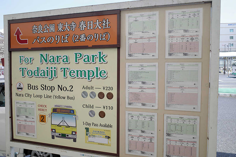奈良駅　東大寺への案内板と時刻表